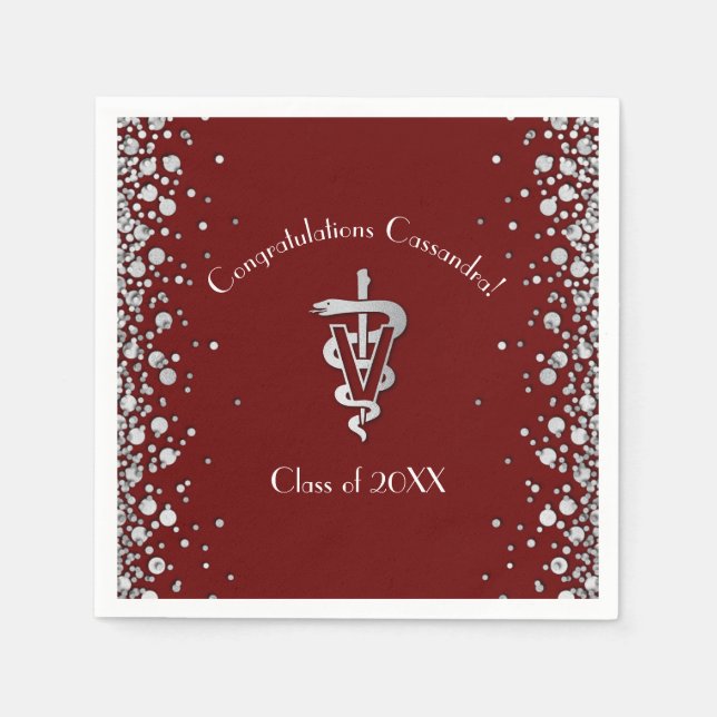 Veterinarian Graduation Maroon Silver Napkins (Front)