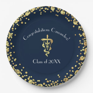 Veterinarian Graduation Navy Blue Gold Paper Plates