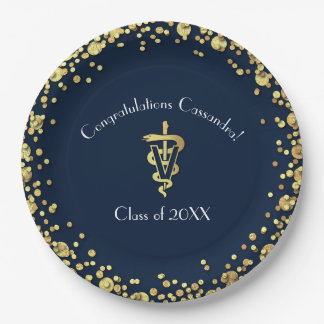 Veterinarian Graduation Navy Blue Gold Paper Plates
