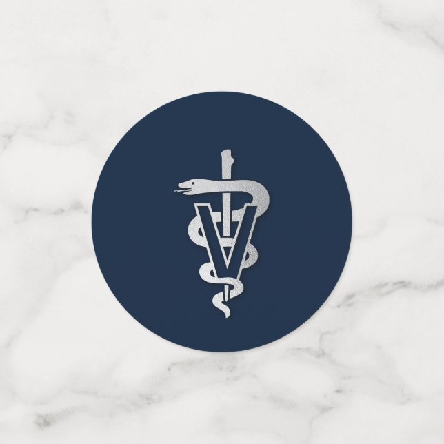 Veterinarian Graduation Navy Blue Silver Confetti (Small Front)