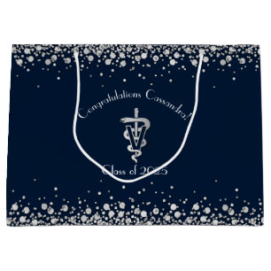Veterinarian Graduation Navy Blue Silver Large Gift Bag