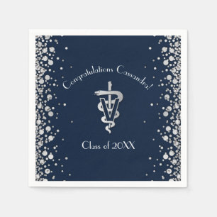 Veterinarian Graduation Navy Blue Silver Napkins