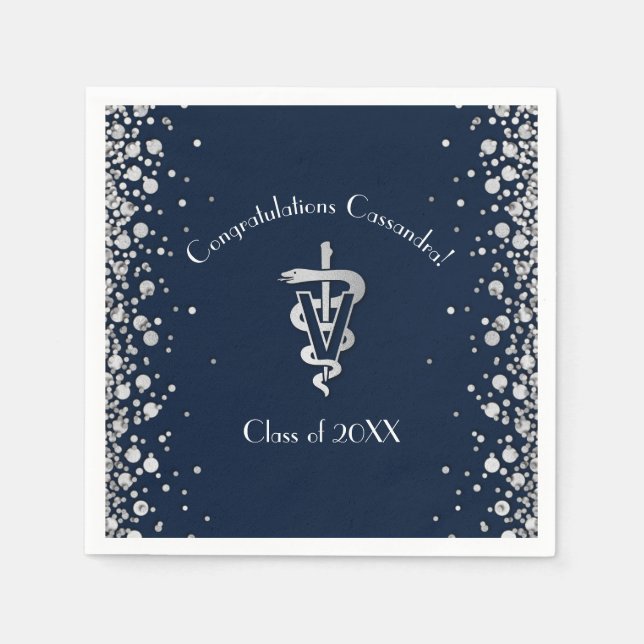 Veterinarian Graduation Navy Blue Silver Napkins (Front)