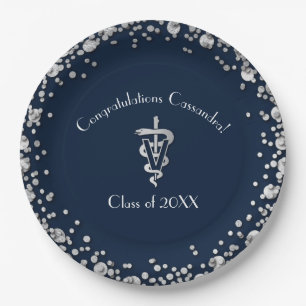 Veterinarian Graduation Navy Blue Silver Paper Plates