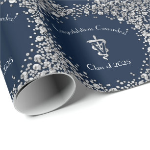 Veterinarian Graduation Navy Blue Silver Wrapping Paper