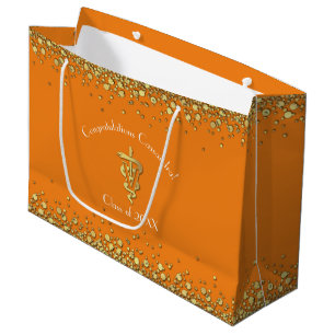 Veterinarian Graduation Orange Gold Large Gift Bag