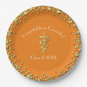Veterinarian Graduation Orange Gold  Paper Plates