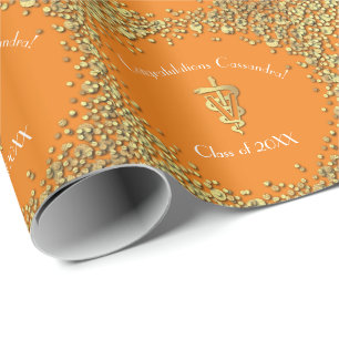 Veterinarian Graduation Orange Gold  Wrapping Paper