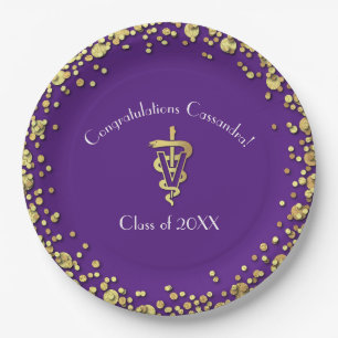 Veterinarian Graduation Purple Gold Paper Plates