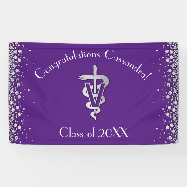 Veterinarian Graduation Purple Silver Banner (Horizontal)
