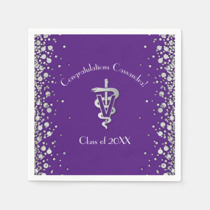 Veterinarian Graduation Purple Silver Napkins