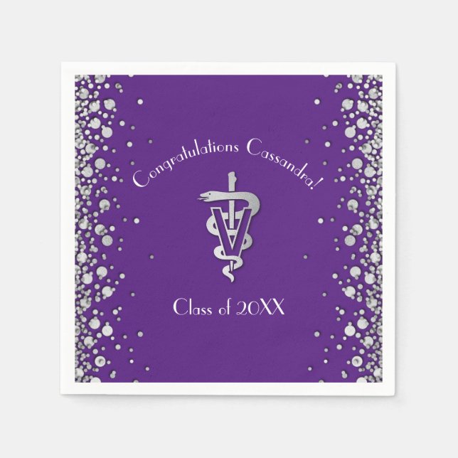 Veterinarian Graduation Purple Silver Napkins (Front)