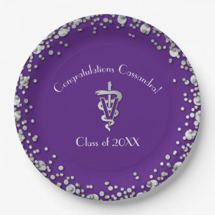 Veterinarian Graduation Purple Silver Paper Plates