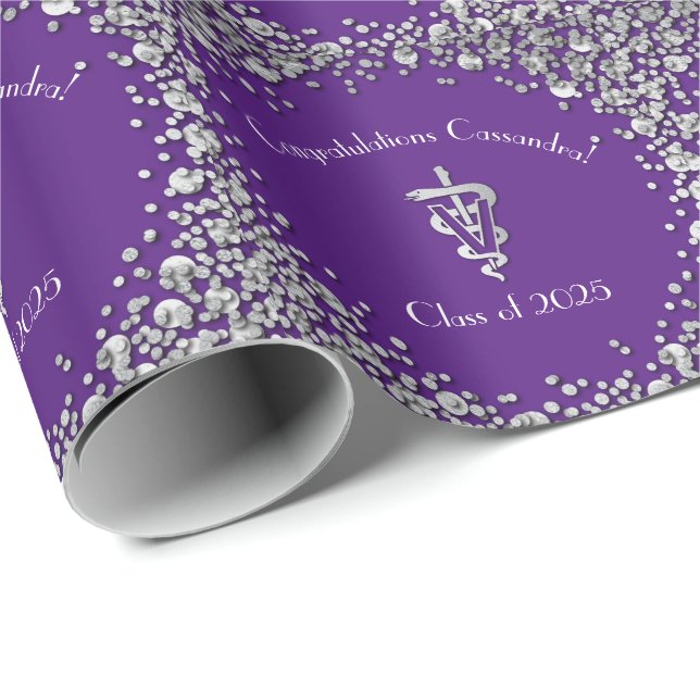 Veterinarian Graduation Purple Silver Wrapping Paper (Roll Corner)