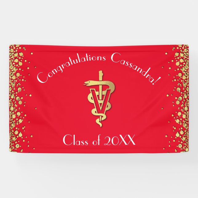 Veterinarian Graduation Red Gold Banner (Horizontal)
