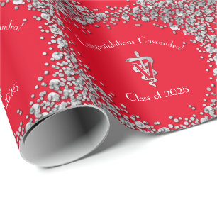 Veterinarian Graduation Red Silver Wrapping Paper