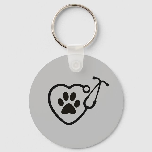 Veterinarian Hear Paw Print Keychain Gift (Front)