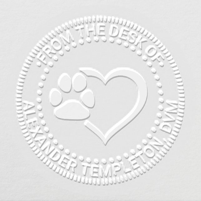 Veterinarian Heart Paw Print From the desk of Name Embosser (Design)