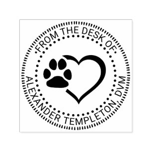 Veterinarian Heart Paw Print From the desk of Name Self-inking Stamp