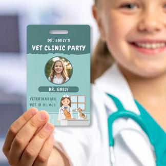 Veterinarian ID Kids' Pretend Play Birthday Party Badge
