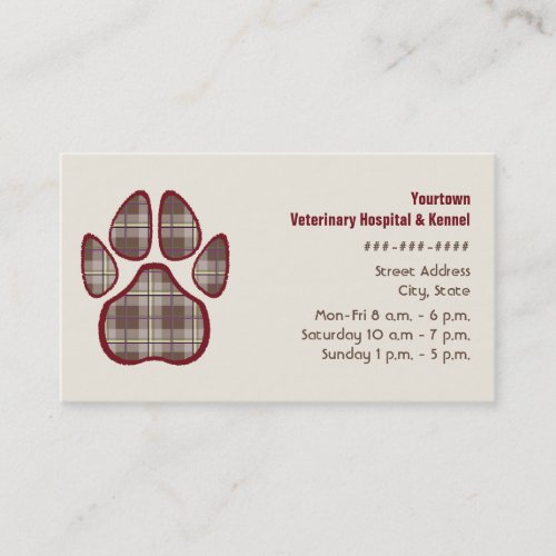 Veterinarian &amp; Kennel Business Card - Brown Plaid