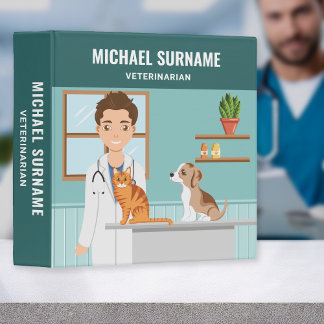 Veterinarian Man Vet Animal Doctor Cat And Dog 3 Ring Binder