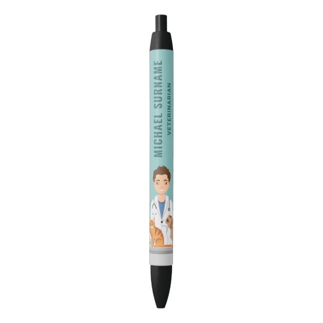 Veterinarian Man Vet Clinic Pet Doctor Custom Name Pen (Front Vertical)