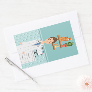 Veterinarian Man Vet Guy Wearing Lab Coat With Cat Rectangular Sticker