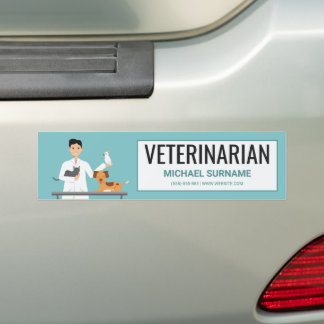 Veterinarian Man With Animals &amp; Custom Text Bumper Sticker
