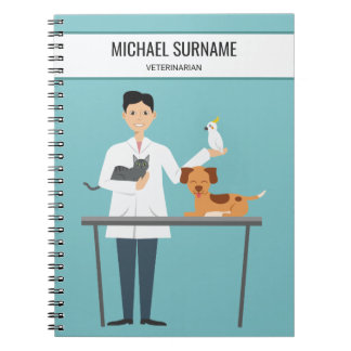 Veterinarian Man With Animals &amp; Custom Text Notebook