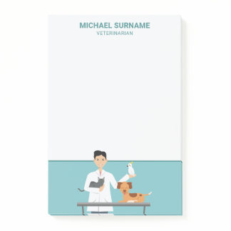 Veterinarian Man With Animals &amp; Custom Text Post-it Notes