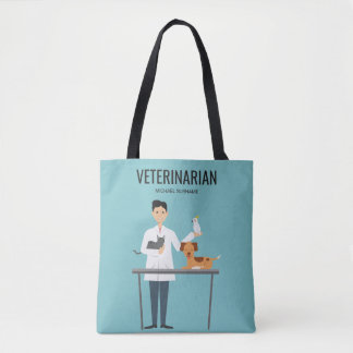 Veterinarian Man With Animals & Custom Text Tote Bag