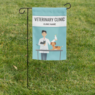 Veterinarian Man With Cute Animals &amp; Text Garden Flag
