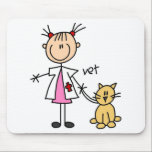 Veterinarian Mousepad<br><div class="desc">Veterinarian stick figure button featuring a stick figure girl veterinarian with a cat and text that reads "vet".</div>