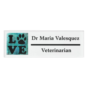 Veterinarian Name Tag Teal Paw print