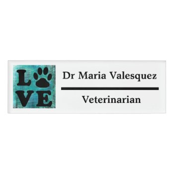 Veterinarian Name Tag Teal Paw Print by Everything_Grandma at Zazzle
