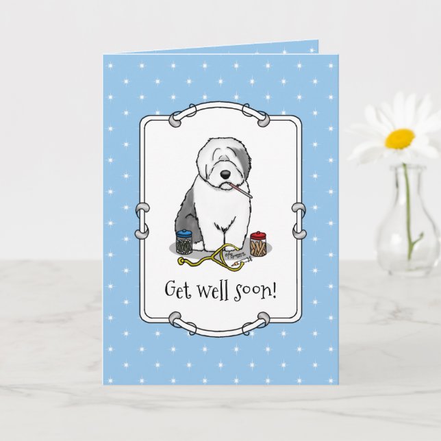 Veterinarian Old English Sheepdog Cute Get Well Card (Small Plant)