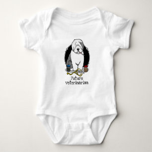 Veterinarian Old English Sheepdog Gray 1 Cute Vet Baby Bodysuit