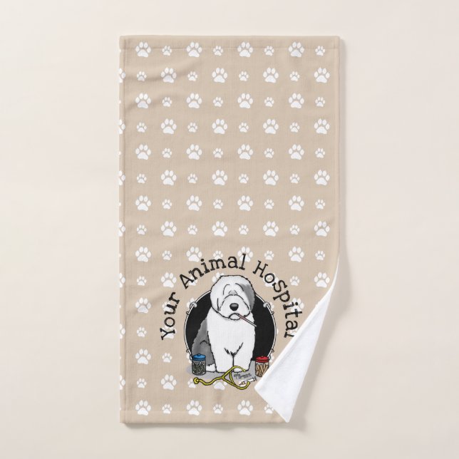 Veterinarian Old English Sheepdog Gray 1 Cute Vet Bath Towel Set (Hand Towel)