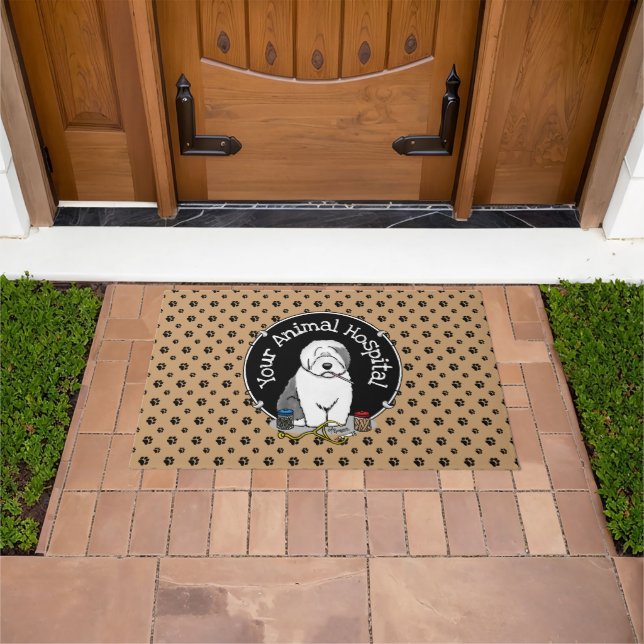 Veterinarian Old English Sheepdog Gray 1 Cute Vet Doormat (Outdoor)