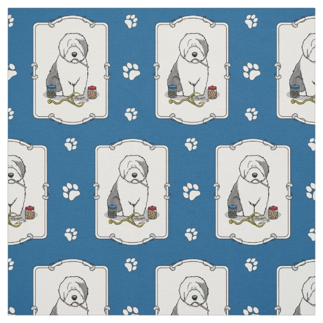Veterinarian Old English Sheepdog Gray 1 Cute Vet Fabric (Swatch)