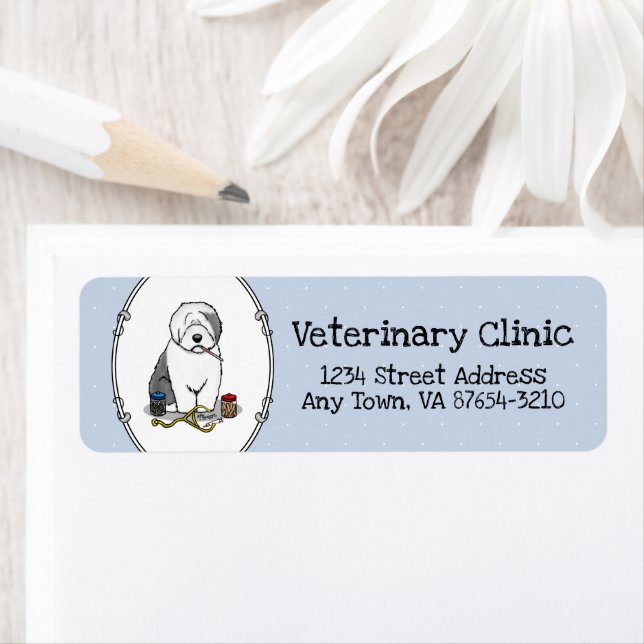 Veterinarian Old English Sheepdog Gray 1 Cute Vet Label (Insitu)