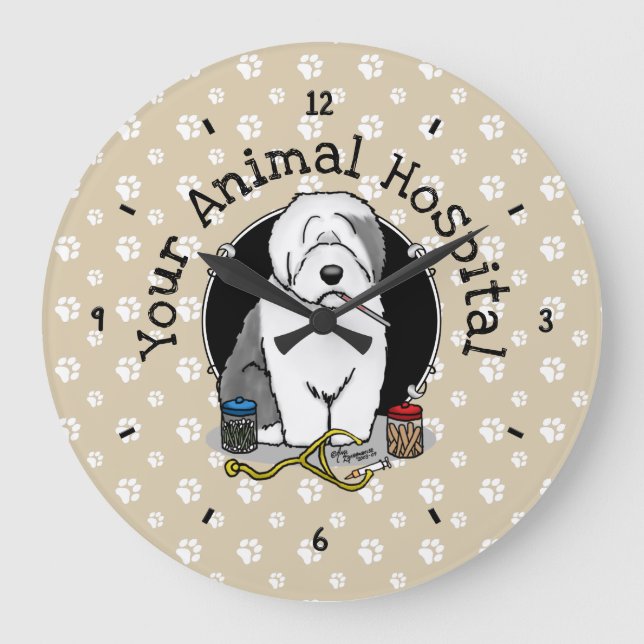 Veterinarian Old English Sheepdog Gray 1 Cute Vet Large Clock (Front)