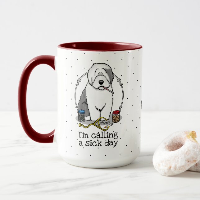 Veterinarian Old English Sheepdog Gray 1 Cute Vet Mug (With Donut)