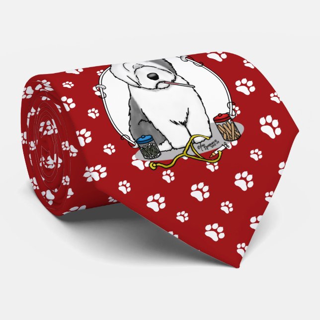 Veterinarian Old English Sheepdog Gray 1 Cute Vet Neck Tie (Rolled)
