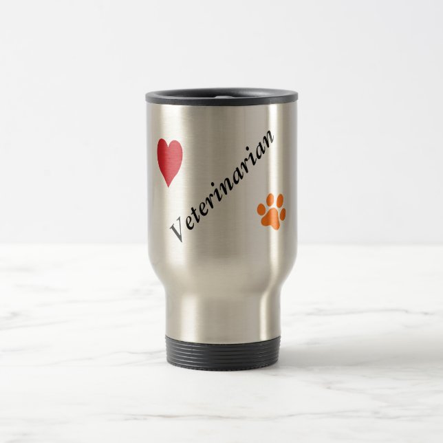 Veterinarian-Orange Paw Print and Heart Travel Mug (Center)