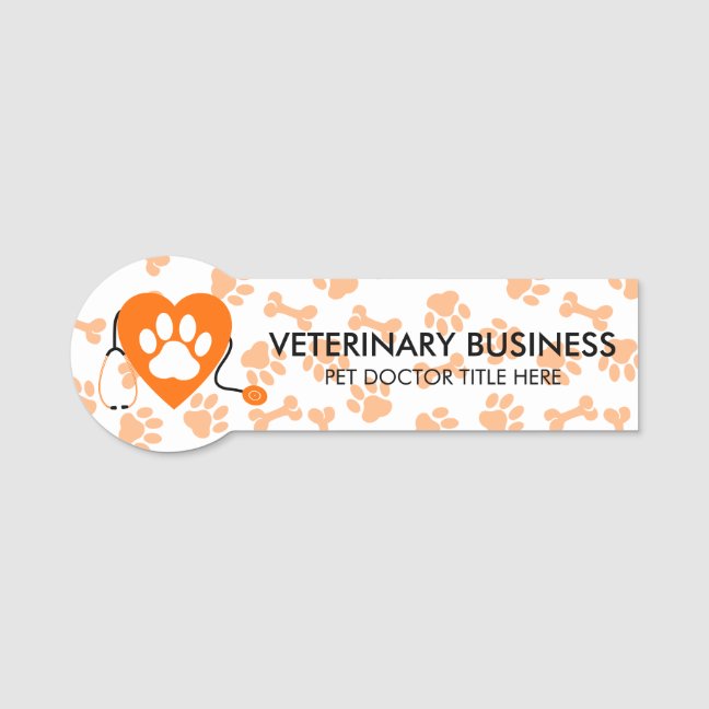 Veterinarian Paw Heart Stethescope Pet Doctor Name Tag