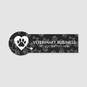 Veterinarian Paw Heart Stethescope Pet Modern Name Tag