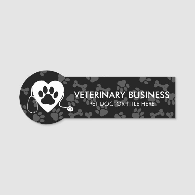 Veterinarian Paw Heart Stethescope Pet Modern Name Tag (Front)