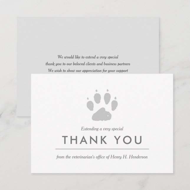Veterinarian | Paw Print Flat Thank You Card (Front/Back)